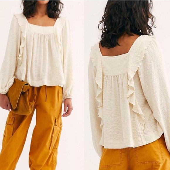 Free People Tops - Free People Bonnie Blouse Cream Ruffle Peasant Boho Top XS